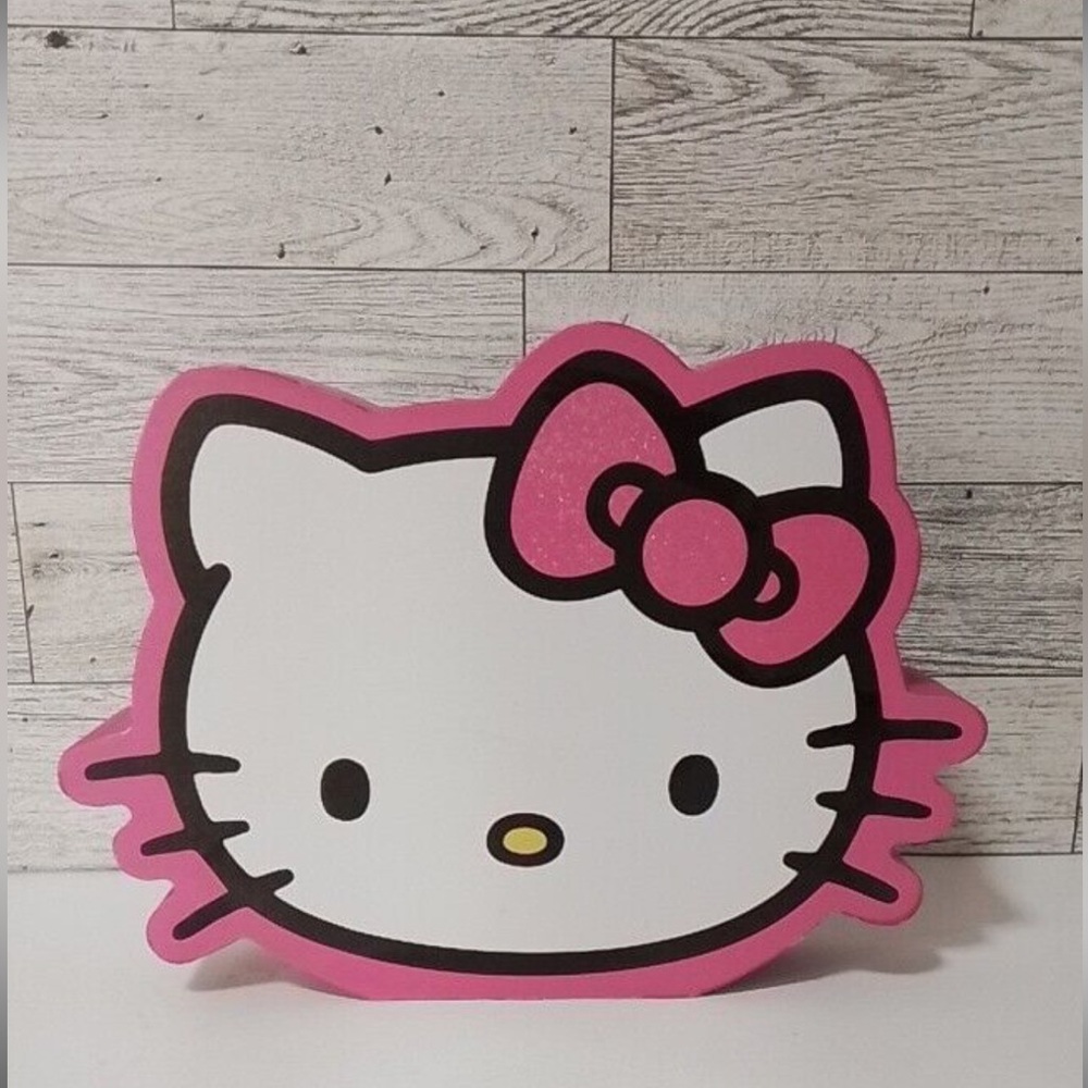 Hello Kitty Wooden Wall/Table/Dresser/Desk Decor With Glitter Bow